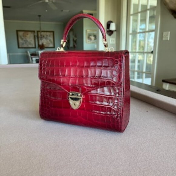Aspinal of London Mayfair Deep Shine Cherry Ombre Croc Top Handle Handbag Purse - Picture 1 of 10